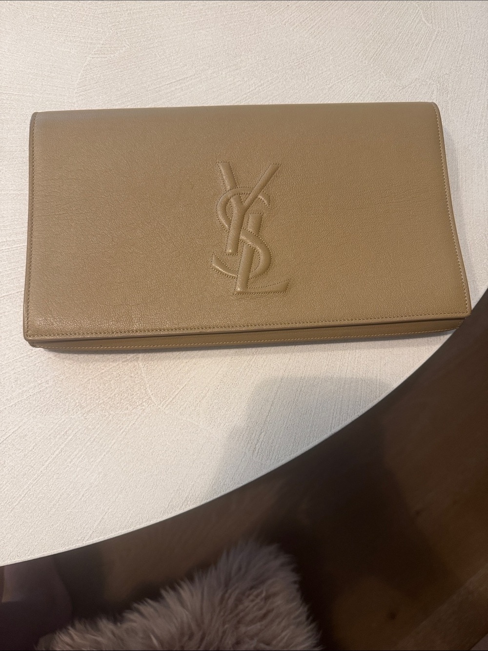 Saint Laurent Taupe Embossed YSL Leather Clutch